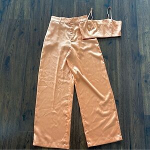 House of Harlow 1960 Orange Wide Leg Pants & Crop Top Set